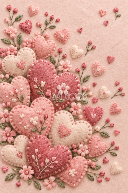 ハートと花刺繍の片隅飾り ハートと花刺繍の片隅飾り