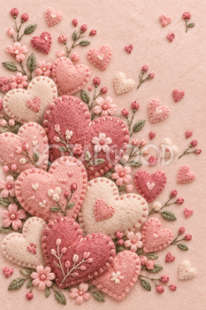 ハートと花刺繍の片隅飾り｜かわいいハート背景の無料イラスト素材 110496