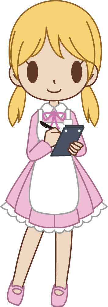 メイドカフェのウエイトレス風の女性がオーダー 無料イラストに写真・文字を入れる