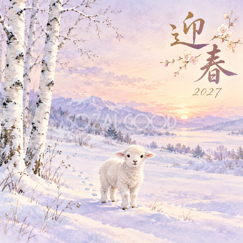 白樺の小径｜羊の年賀状背景・無料イラスト素材・文字なし版あり 110829