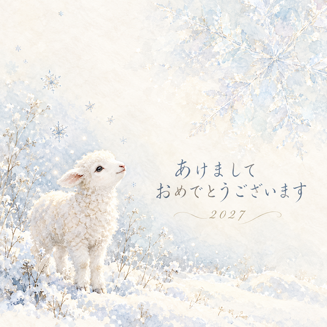 雪の結晶と羊｜羊の年賀状背景・無料イラスト素材・文字なし版あり 110840に写真・文字を入れる