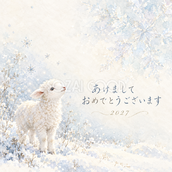 雪の結晶と羊｜羊の年賀状背景・無料イラスト素材・文字なし版あり 110840
