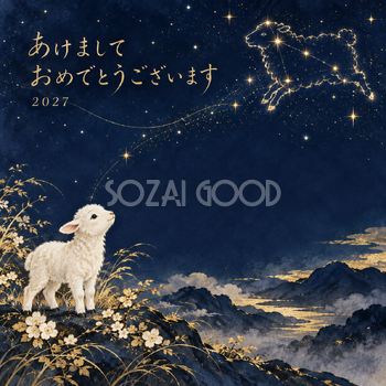 星座になった羊｜羊の年賀状背景・無料イラスト素材・文字なし版あり 110844