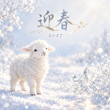 水晶の雪と羊｜羊の年賀状背景・無料イラスト素材・文字なし版あり 110861