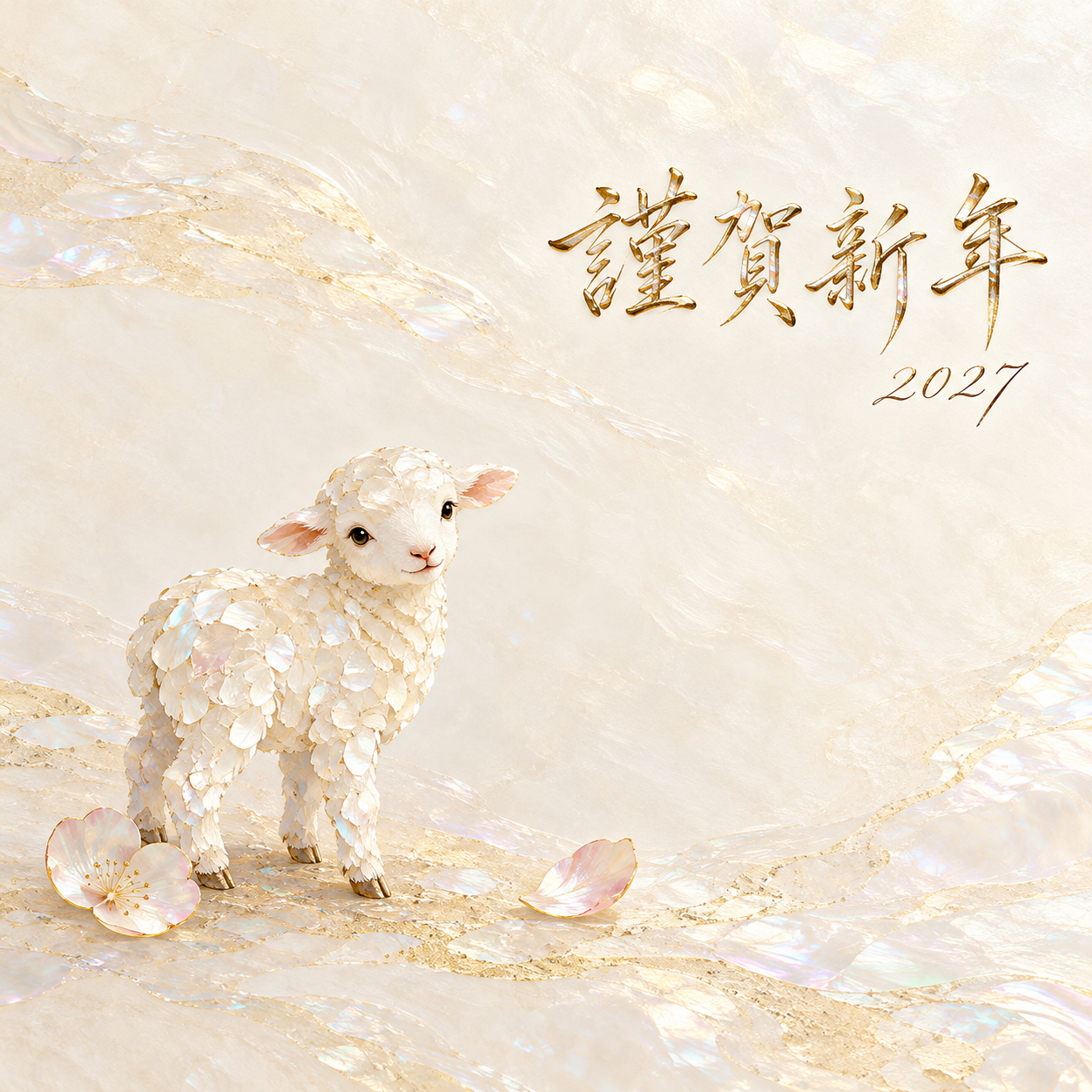 真珠色の貝細工｜羊の年賀状背景・無料イラスト素材・文字なし版あり 110863に写真・文字を入れる