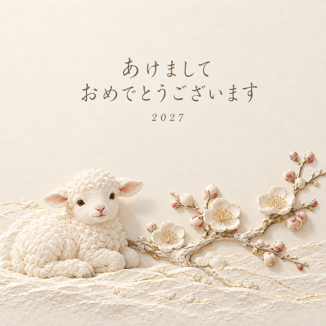 陶板のレリーフ｜羊の年賀状背景・無料イラスト素材・文字なし版あり 110864に写真・文字を入れる
