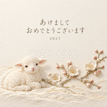 陶板のレリーフ｜羊の年賀状背景・無料イラスト素材・文字なし版あり 110864