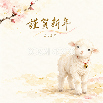 小さな赤い鈴｜羊の年賀状背景・無料イラスト素材・文字なし版あり 110875