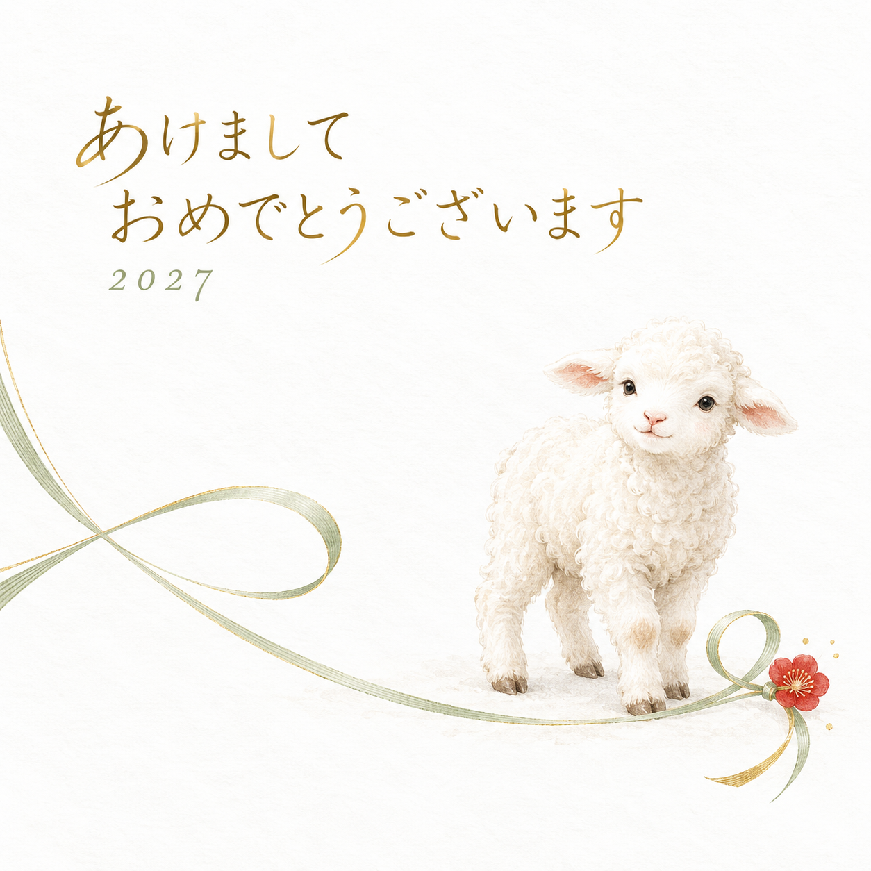 春風のリボン｜羊の年賀状背景・無料イラスト素材・文字なし版あり 110876に写真・文字を入れる