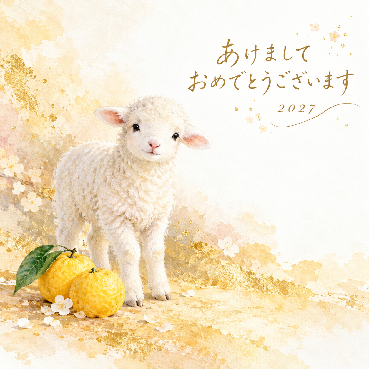 ゆず色の朝｜羊の年賀状背景・無料イラスト素材・文字なし版あり 110884に写真・文字を入れる