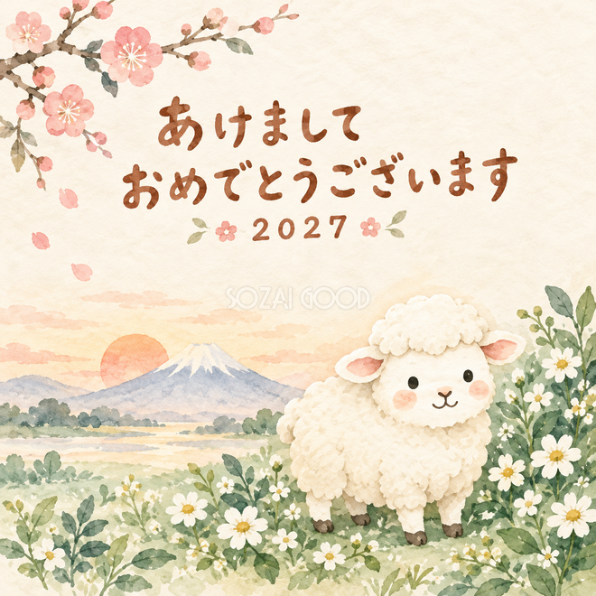 富士山と白い小花 富士山と白い小花