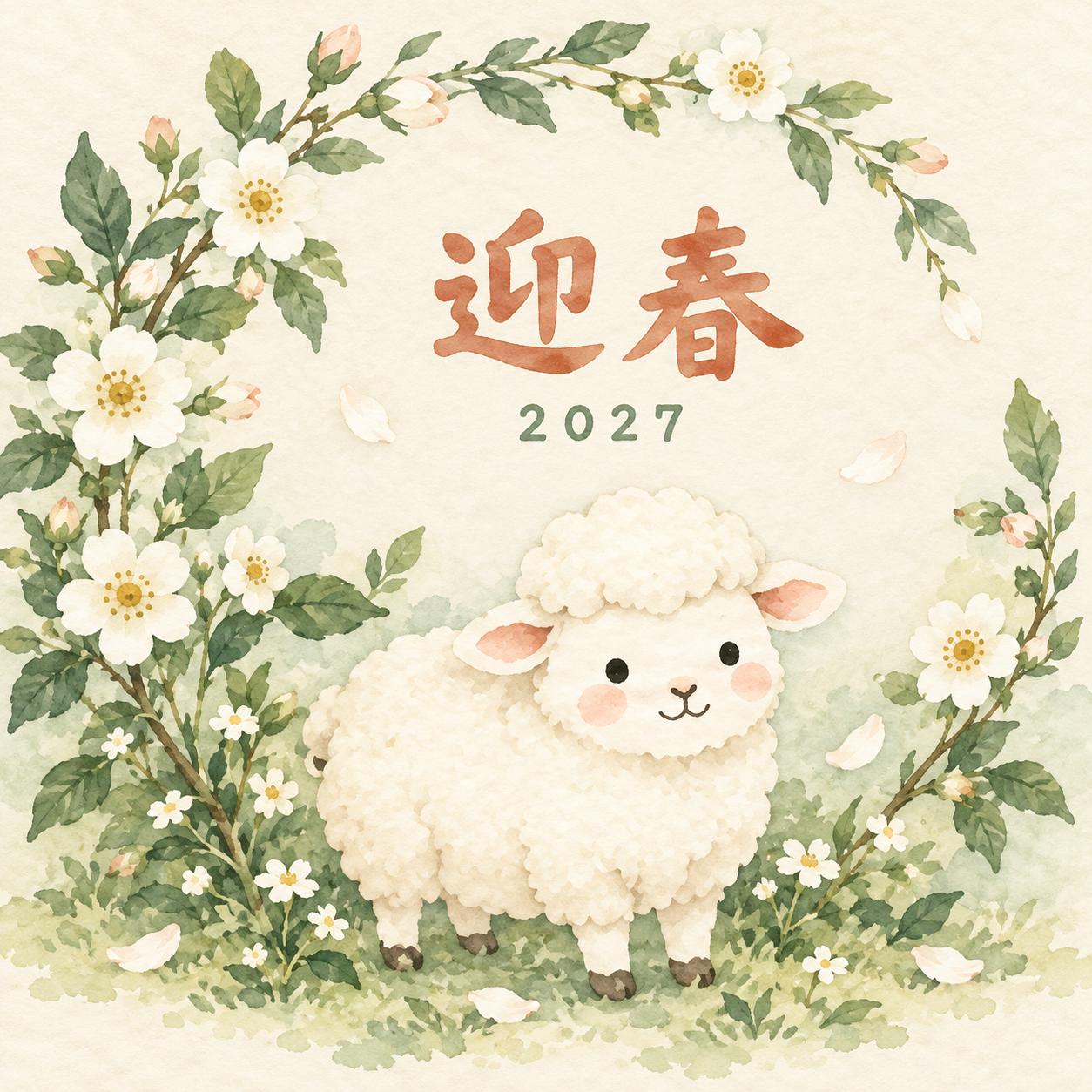 野ばらのアーチ｜まんまる羊の年賀状背景・無料イラスト素材・文字なし版あり 110913に写真・文字を入れる