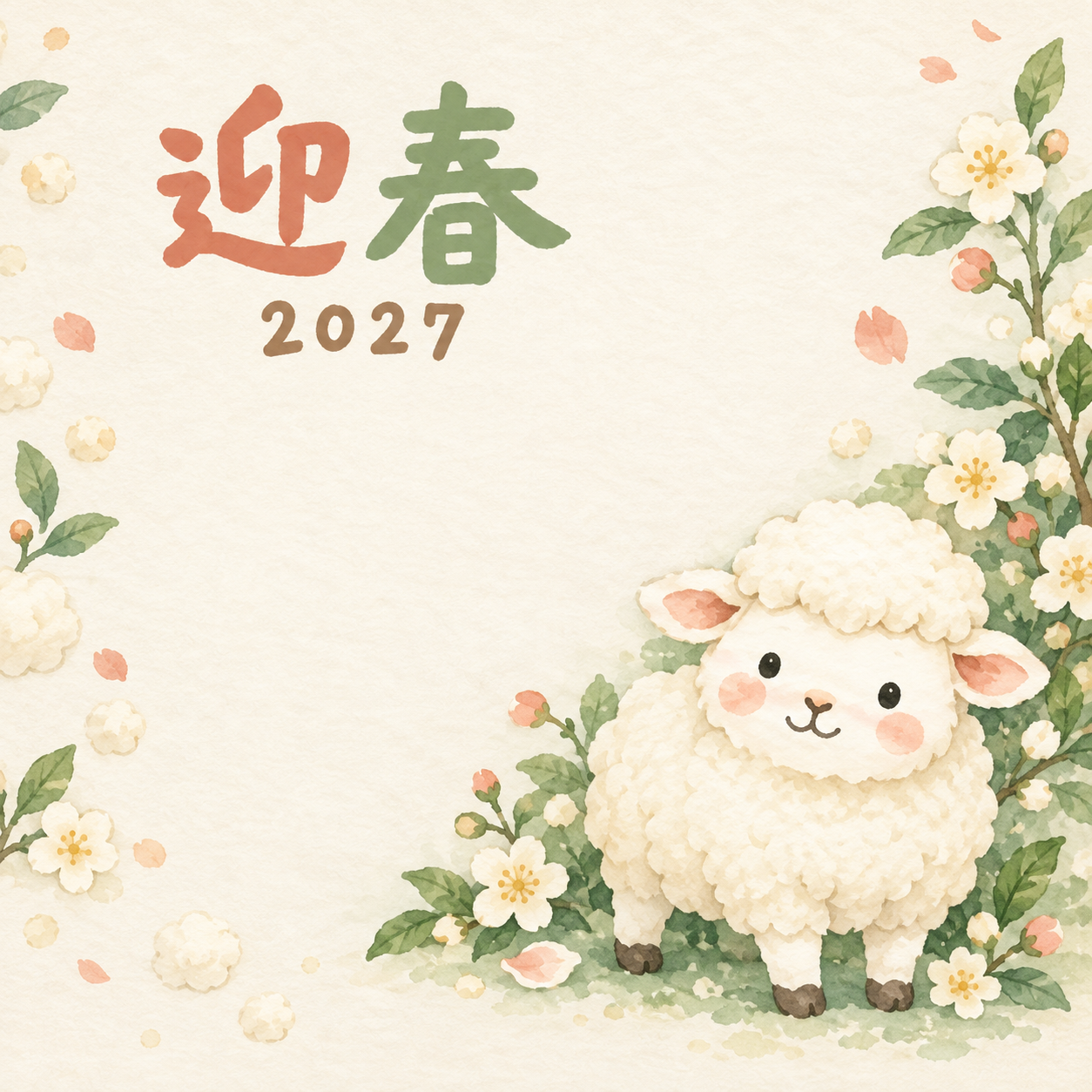 羊毛のやさしい丸模様｜まんまる羊の年賀状背景・無料イラスト素材・文字なし版あり 110957に写真・文字を入れる