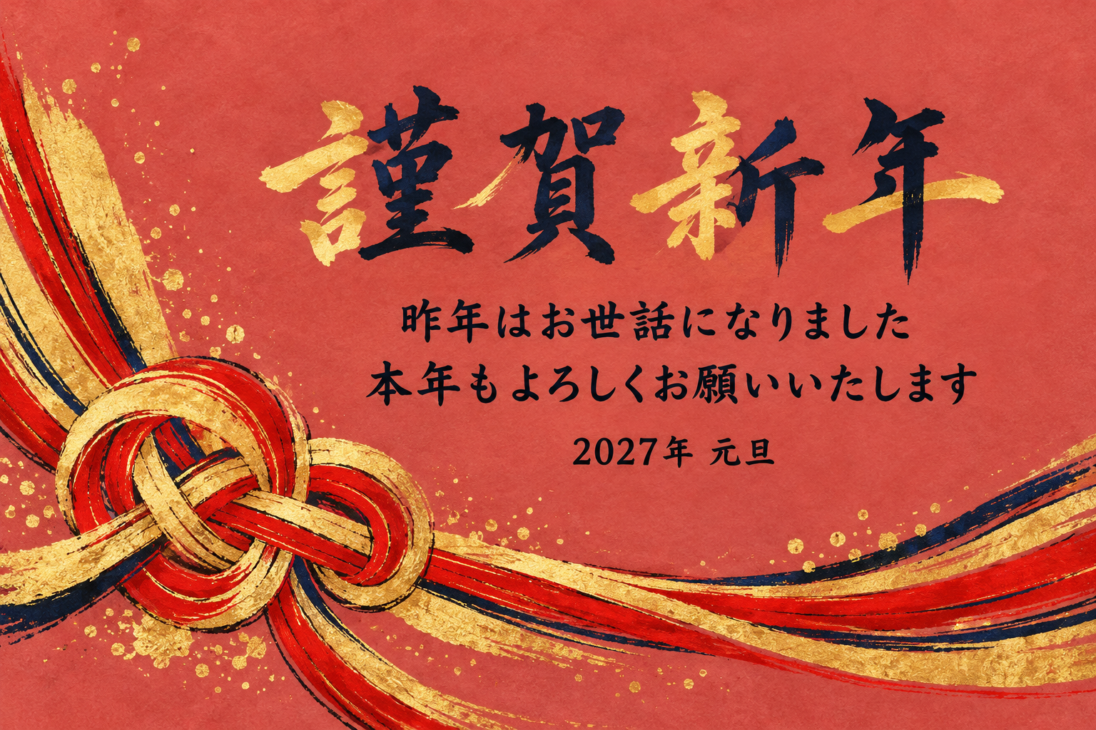 祝いの結び｜年賀状背景・無料イラスト素材・文字なし版あり 111104に写真・文字を入れる