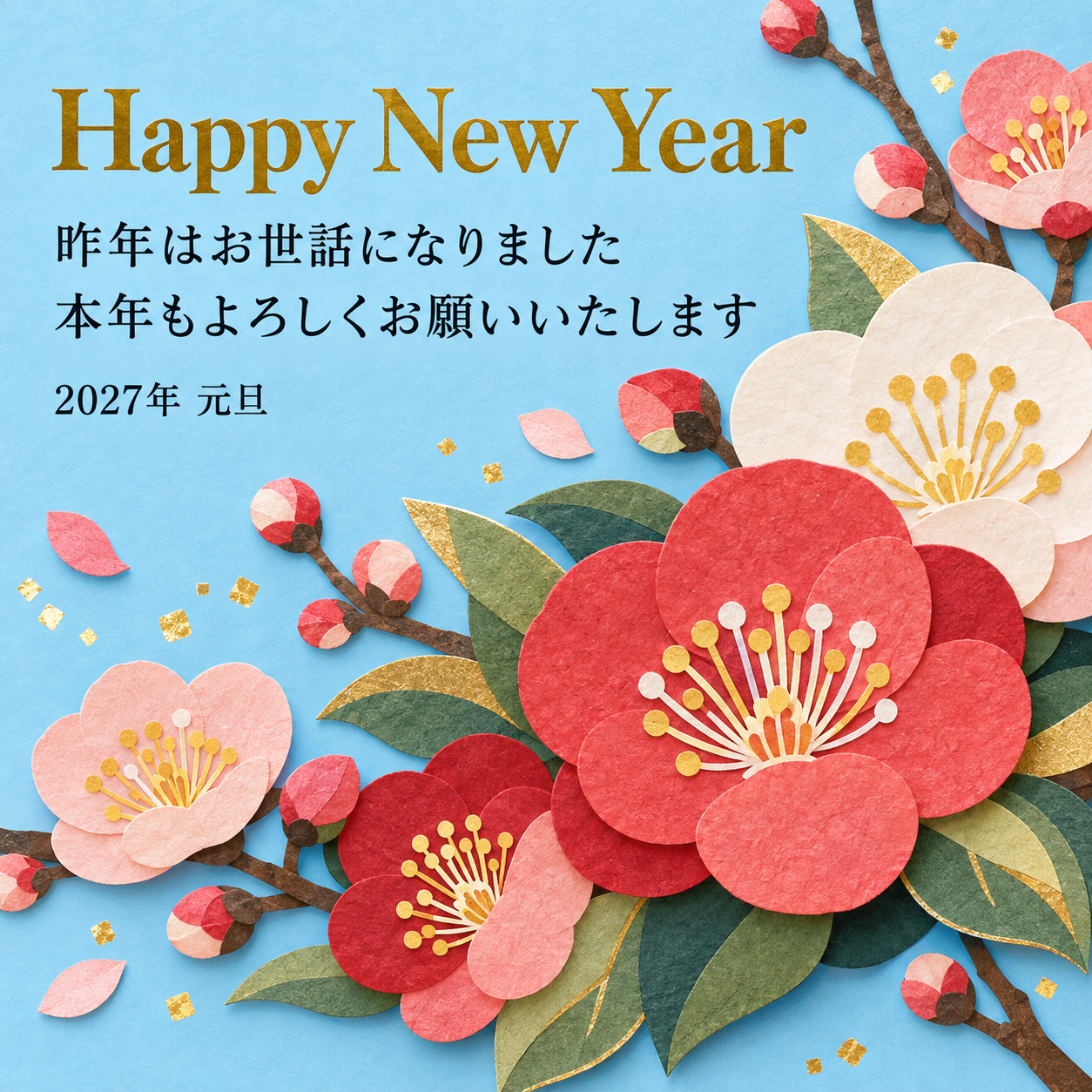 梅の紙飾り｜年賀状背景・無料イラスト素材・文字なし版あり 111108に写真・文字を入れる