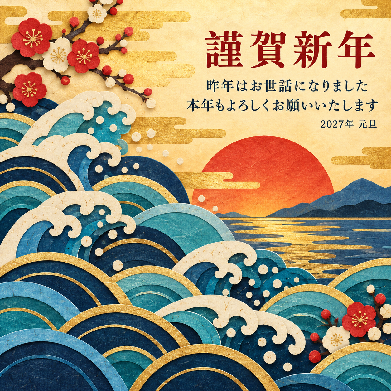 波のうろこ｜年賀状背景・無料イラスト素材・文字なし版あり 111109に写真・文字を入れる