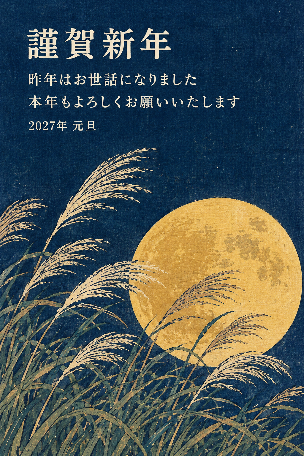 満月の庭｜年賀状背景・無料イラスト素材・文字なし版あり 111122に写真・文字を入れる