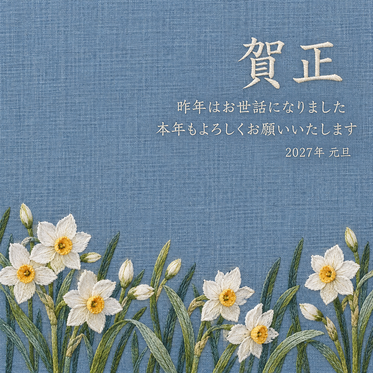 水仙の縫い目｜年賀状背景・無料イラスト素材・文字なし版あり 111129に写真・文字を入れる