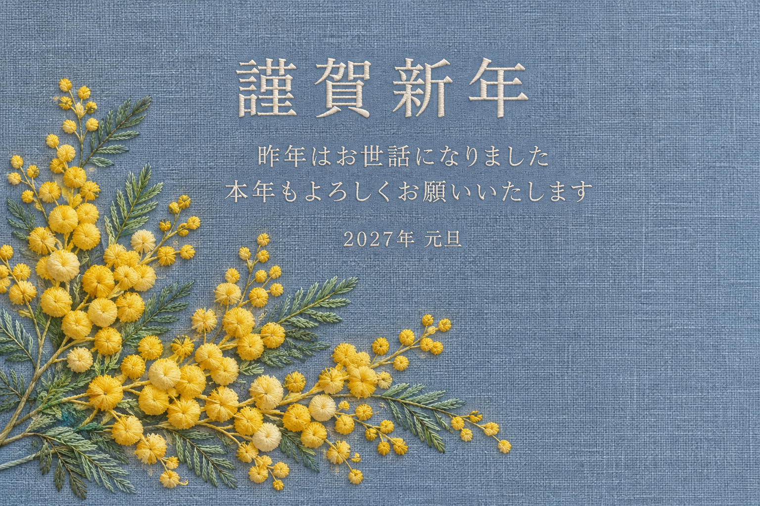 ミモザの刺繍｜年賀状背景・無料イラスト素材・文字なし版あり 111135に写真・文字を入れる