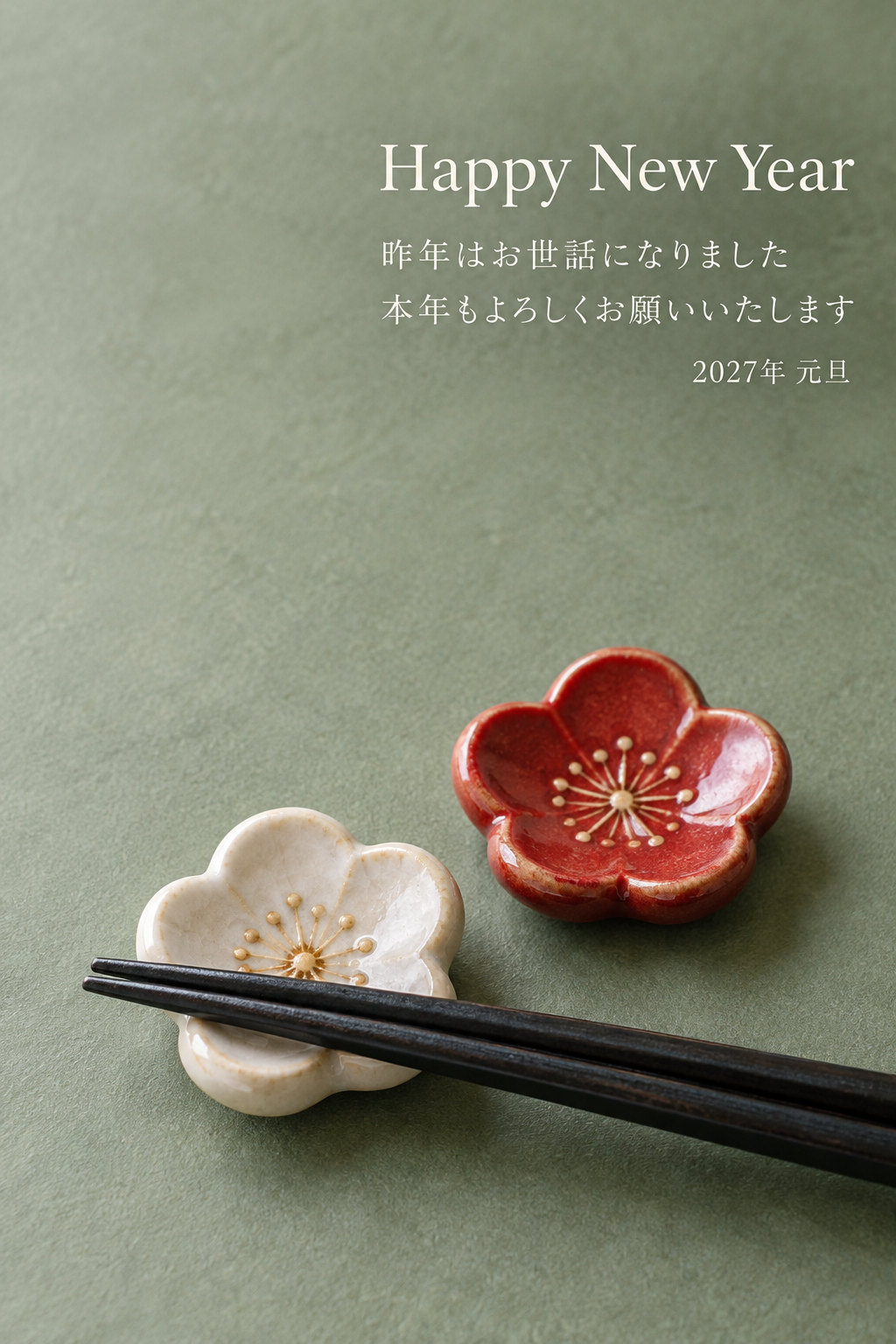紅白の箸置き｜年賀状背景・無料イラスト素材・文字なし版あり 111143に写真・文字を入れる