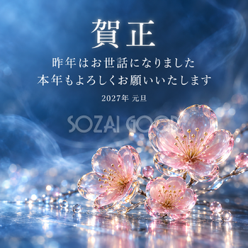 硝子の梅｜年賀状背景・無料イラスト素材・文字なし版あり 111147