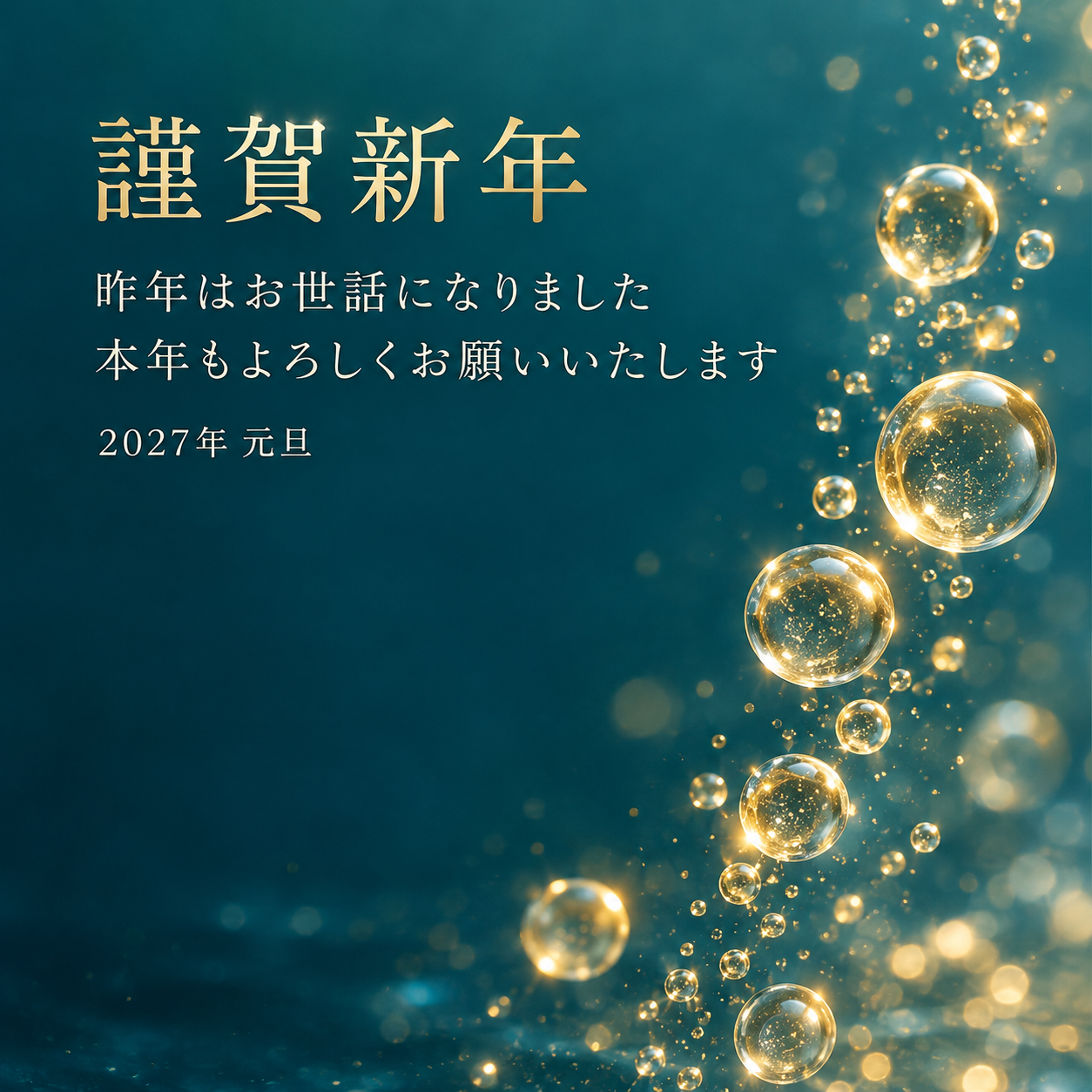 金色の泡｜年賀状背景・無料イラスト素材・文字なし版あり 111149に写真・文字を入れる