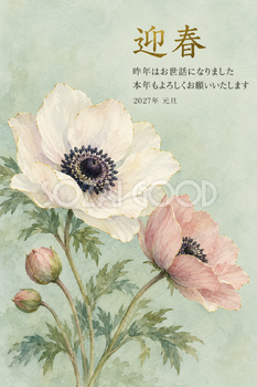 アネモネのつぼみ｜年賀状背景・無料イラスト素材・文字なし版あり 111163
