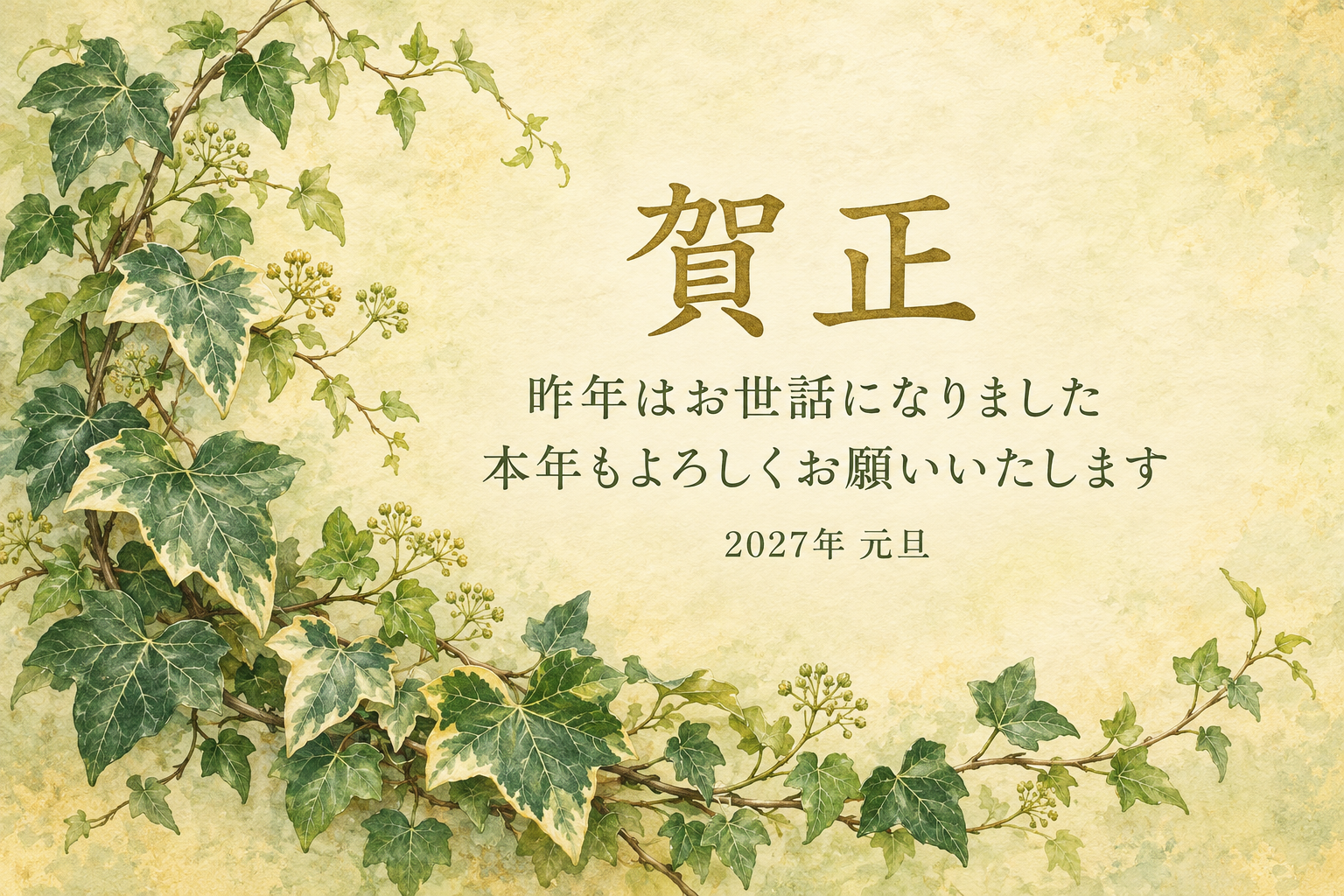 アイビーのゆるいアーチ｜年賀状背景・無料イラスト素材・文字なし版あり 111164に写真・文字を入れる