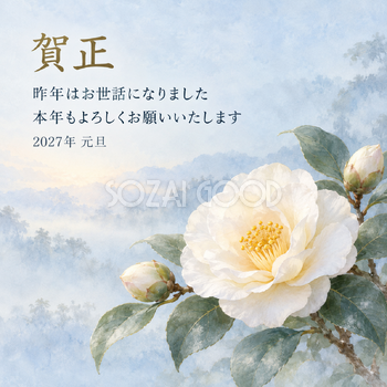 白椿のやわらかな光｜年賀状背景・無料イラスト素材・文字なし版あり 111178