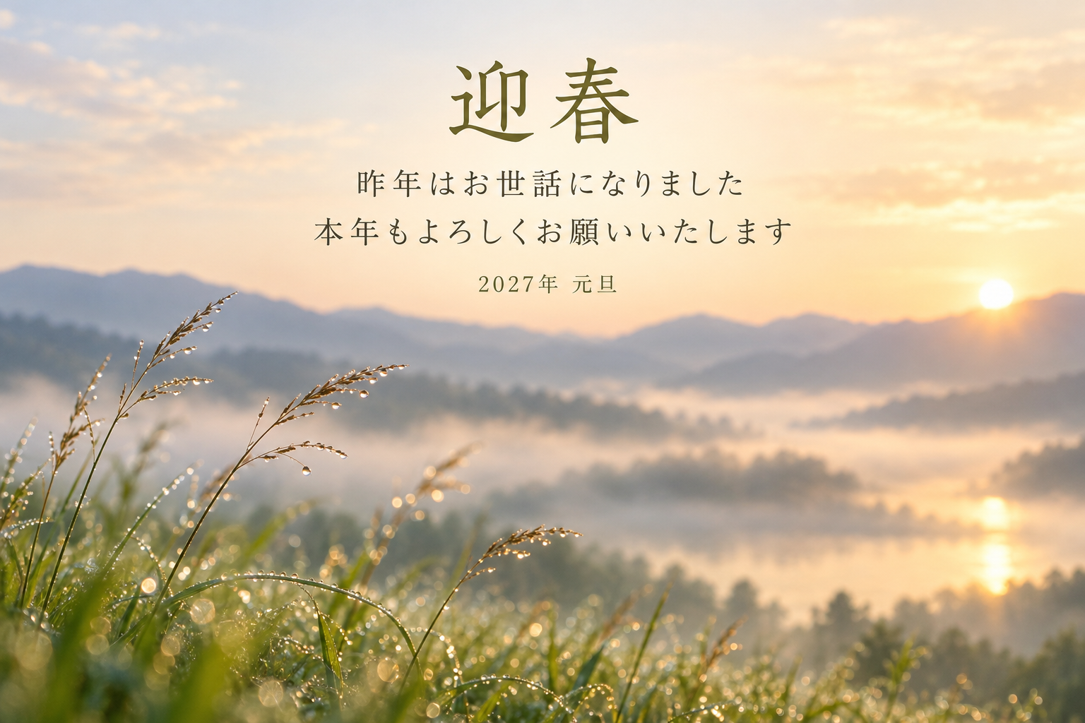 朝露の草原｜年賀状背景・無料イラスト素材・文字なし版あり 111185に写真・文字を入れる