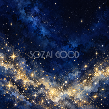 金の星が集まる夜空｜星の背景の無料イラスト素材 111192