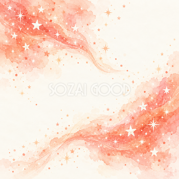 珊瑚色の水彩と白い星｜星の背景の無料イラスト素材 111203