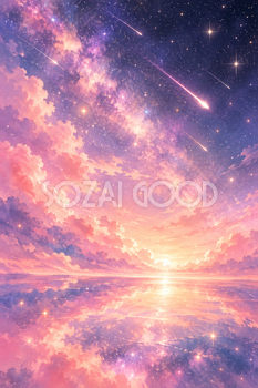桃色の光と流れ星｜星の背景の無料イラスト素材 111229
