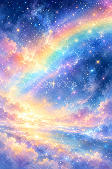 虹色の光と小さな星