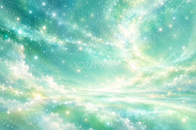 ミント色の光と白い星