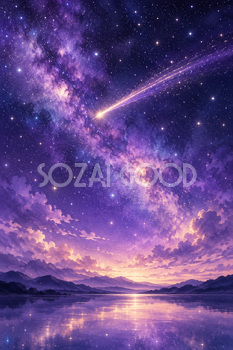 紫の夜空を渡る流れ星｜星の背景の無料イラスト素材 111235