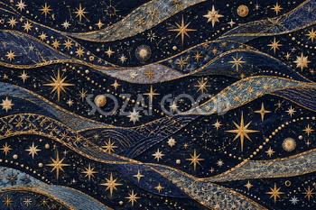 金の刺繍と夜空の帯｜星の背景の無料イラスト素材 111246