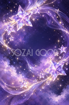 紫の星と光の波｜星の背景の無料イラスト素材 111250