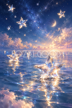 水面に映るガラス星｜星の背景の無料イラスト素材 111254