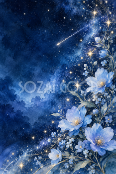 青い花と流れ星｜星の背景の無料イラスト素材 111261