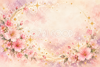 桃色の花と星の輪｜星の背景の無料イラスト素材 111262