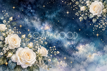 白いバラと星くず｜星の背景の無料イラスト素材 111264