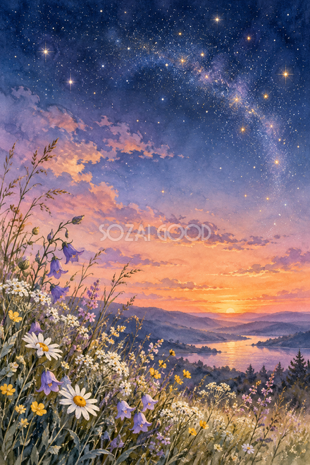 野の花と夕空の星 野の花と夕空の星