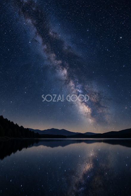 静かな湖に映る星空