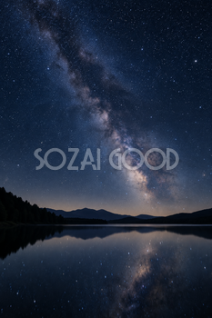静かな湖に映る星空｜自然の星空背景の無料イラスト素材 111268