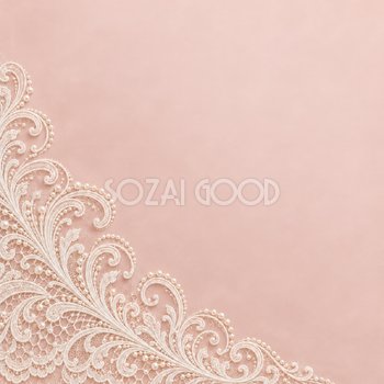 曲線と真珠飾りのレース・左下の扇形飾り｜レース背景の無料イラスト素材 111329
