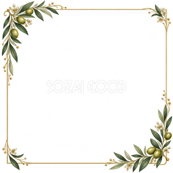 オリーブと実の表彰状枠｜無料イラスト素材 111604