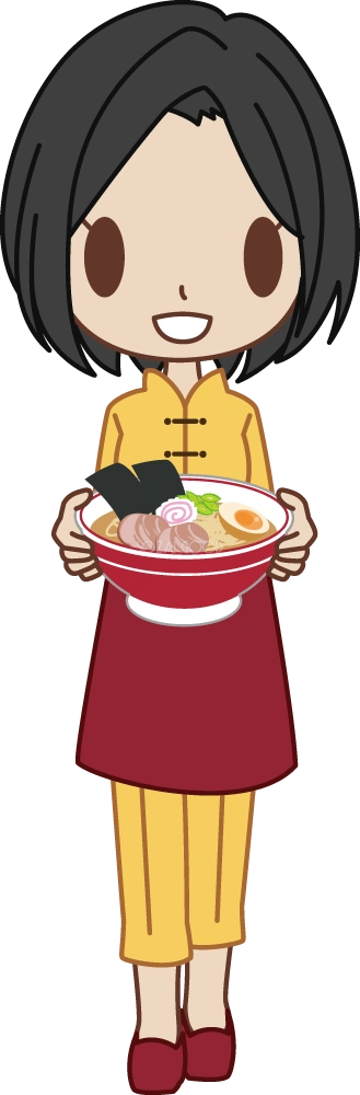 中華料理屋(ラーメン屋)の女性がラーメンを運ぶ 無料イラスト