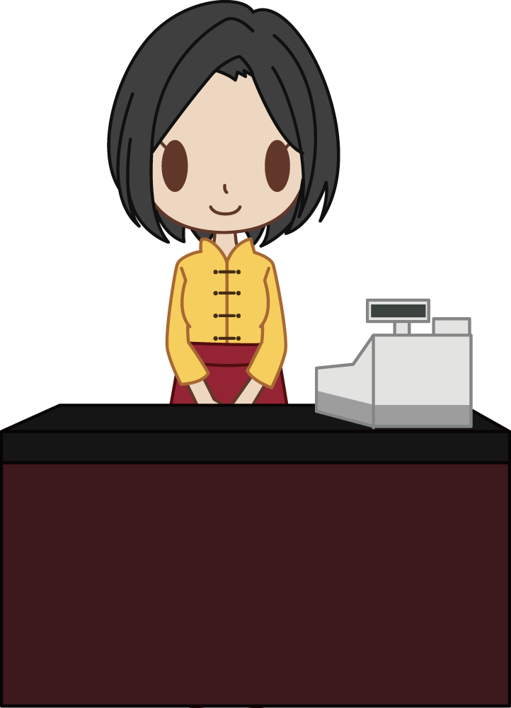 中華料理屋（ラーメン屋）の女性 『ありがとうございました』 無料イラストに写真・文字を入れる
