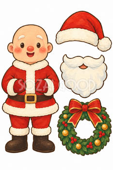 リースを持つサンタ｜クリスマス工作の無料イラスト素材 111803